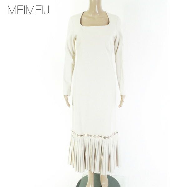 80 OFF メイメイジェイ MEIMEI J ワンピース 40 EOP1730 Mサイズ オフホワイト レディース ロングワンピース 長袖 裾プリーツ イタリア製