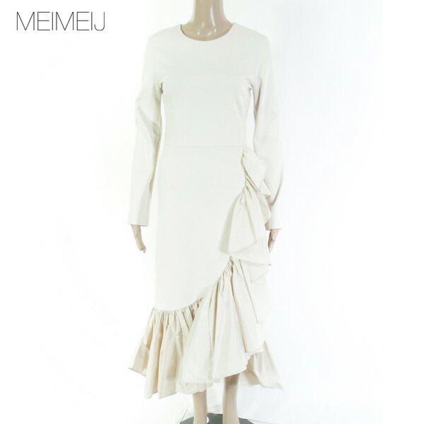 75 OFF メイメイジェイ MEIMEI J ワンピース 36 EOP1731 XSサイズ オフホワイト レディース ロングワンピース 長袖 裾フ イタリア製