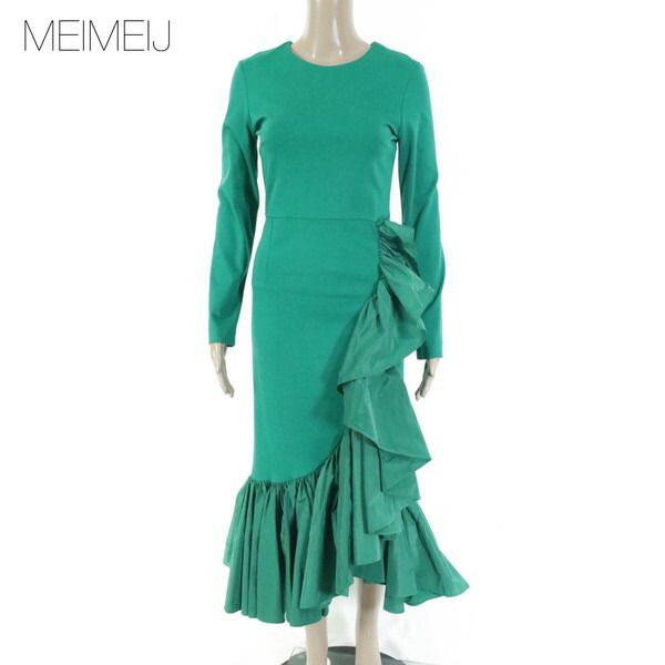 75 OFF メイメイジェイ MEIMEI J ワンピース 36 EOP1732 XSサイズ グリーン レディース ロングワンピース 長袖 裾フ イタリア製