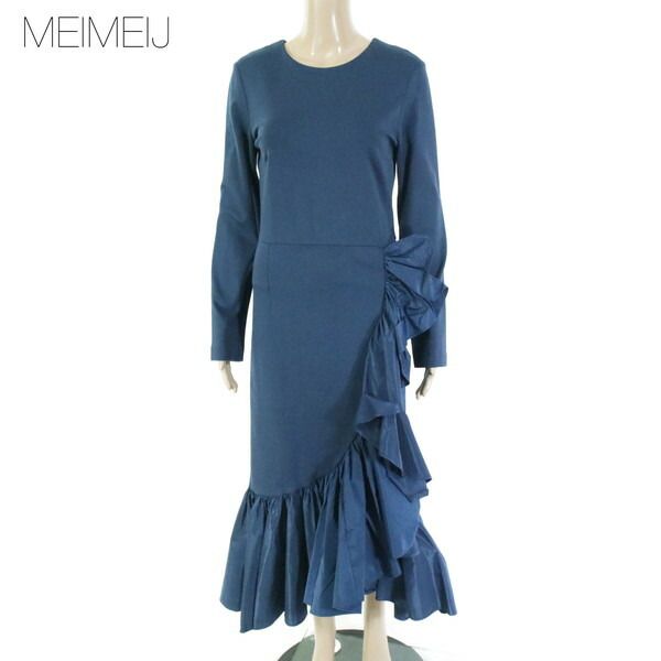 75 OFF メイメイジェイ MEIMEI J ワンピース 40 EOP1733 Mサイズ ブルー レディース ロングワンピース 長袖 裾フ イタリア製