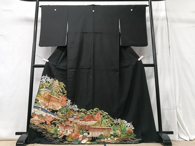 平和屋着物□豪華黒留袖 駒刺繍 風景花文 金彩 正絹 逸品 CAAZ1803xe