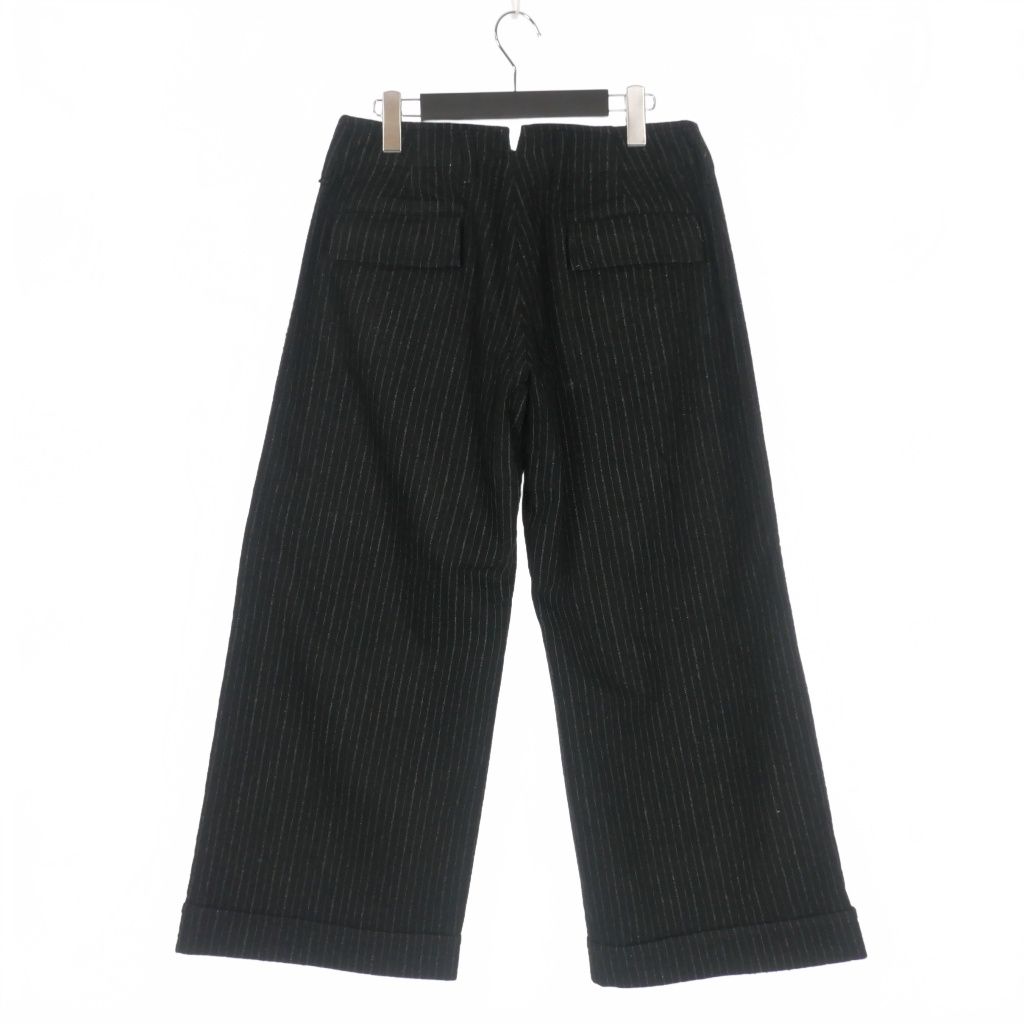 ワイズ Y s ヨウジヤマモト ラメ ストライプ ウールパンツ ワイドスラックス 2 ブラック 黒 YO-P31-149