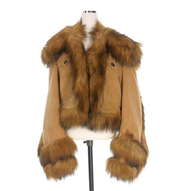 ディースクエアード DSQUARED2 23AW Faux Fur Jean Jacket コーデュロイ ファージャケット ブルゾン 36 ベージュ S72AM1014 正規