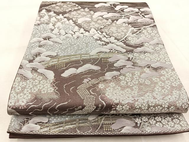 平和屋着物◎西陣 六通柄袋帯 渡橋風景文 金銀糸 証紙付き 正絹 逸品