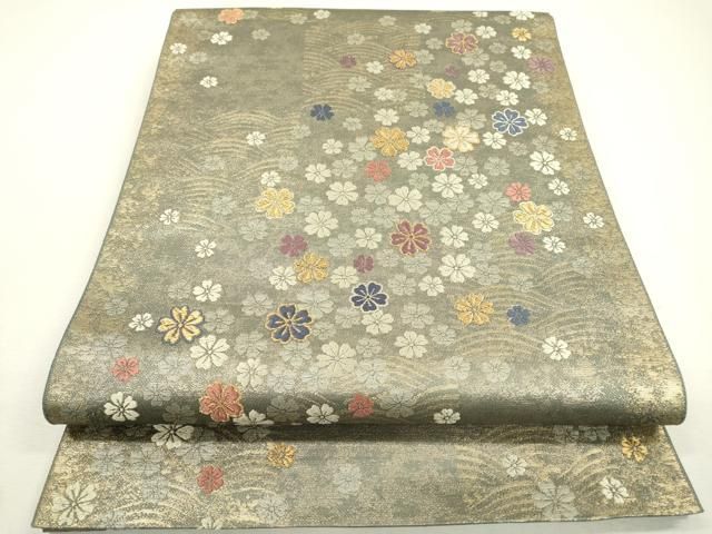 平和屋着物▽六通柄袋帯 唐織 舞花 金銀糸 引箔 正絹 逸品 未使用