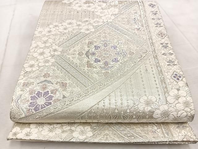 平和屋着物◎六通柄袋帯 唐織 献上小花華文 銀糸 正絹 逸品 BAAV6645yc
