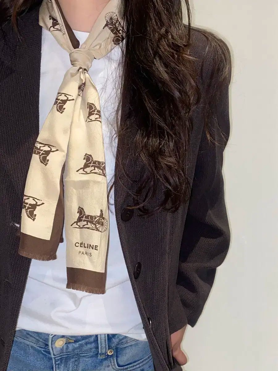 Celine セリーヌ 麻 차롱 スカーフ