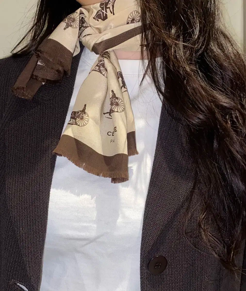 Celine セリーヌ 麻 차롱 スカーフ