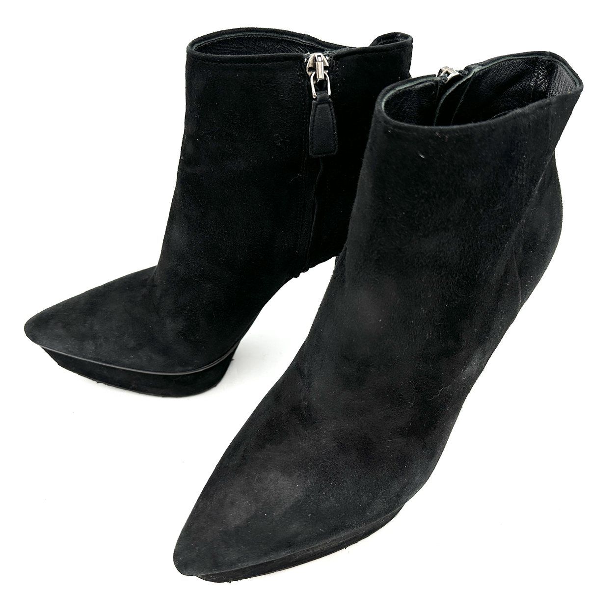 PRADA 厚底ショートブーツ スエード ポインテッドトゥ サイドジップ