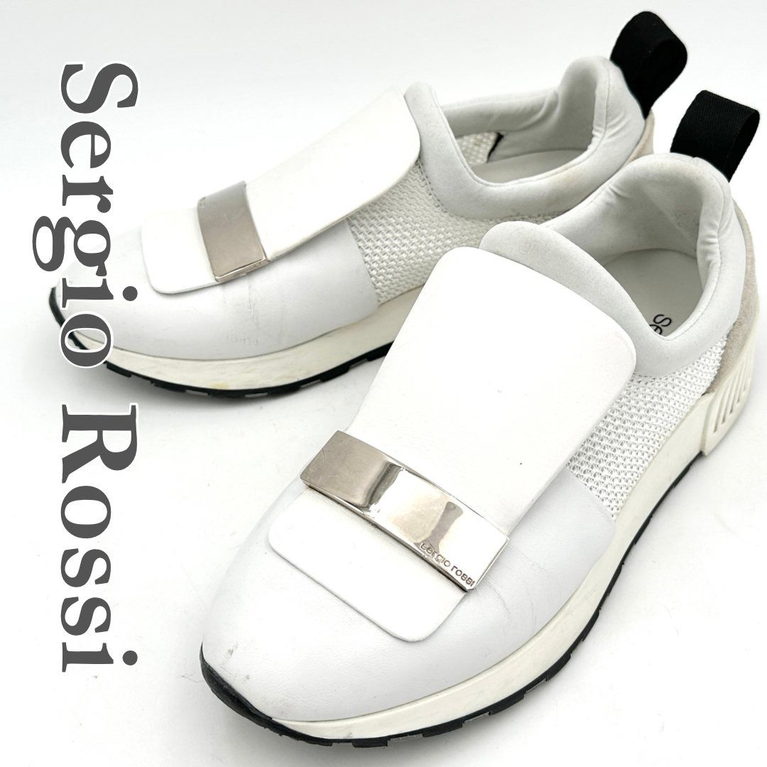 Sergio Rossi SR1 スニーカー レザー メタリックプレート サイド