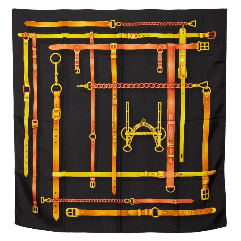 グッチ ベルト柄 ブラック マルチ シルク レディース GUCCI 1-0239842