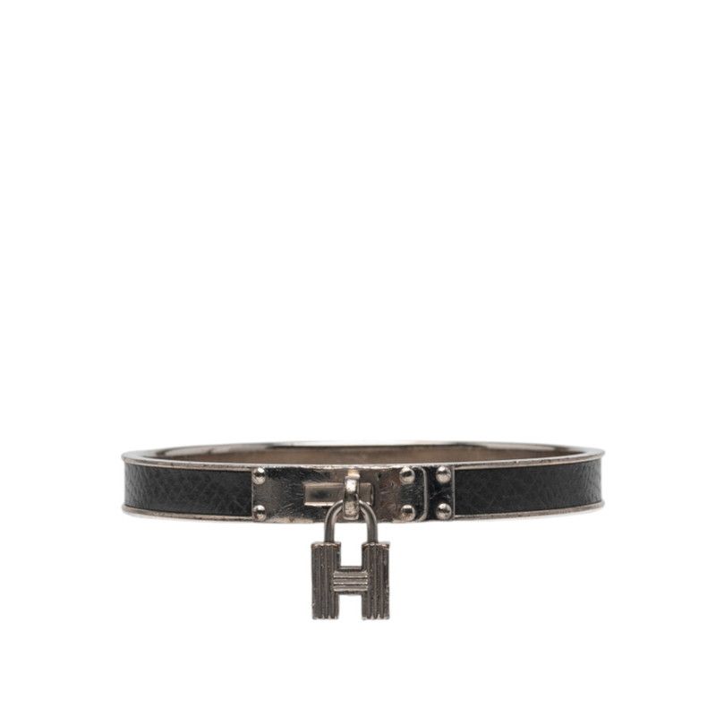 エルメス ケリーバングル Hモチーフ シルバー ブラック メタル レザー レディース HERMES 1-0240589