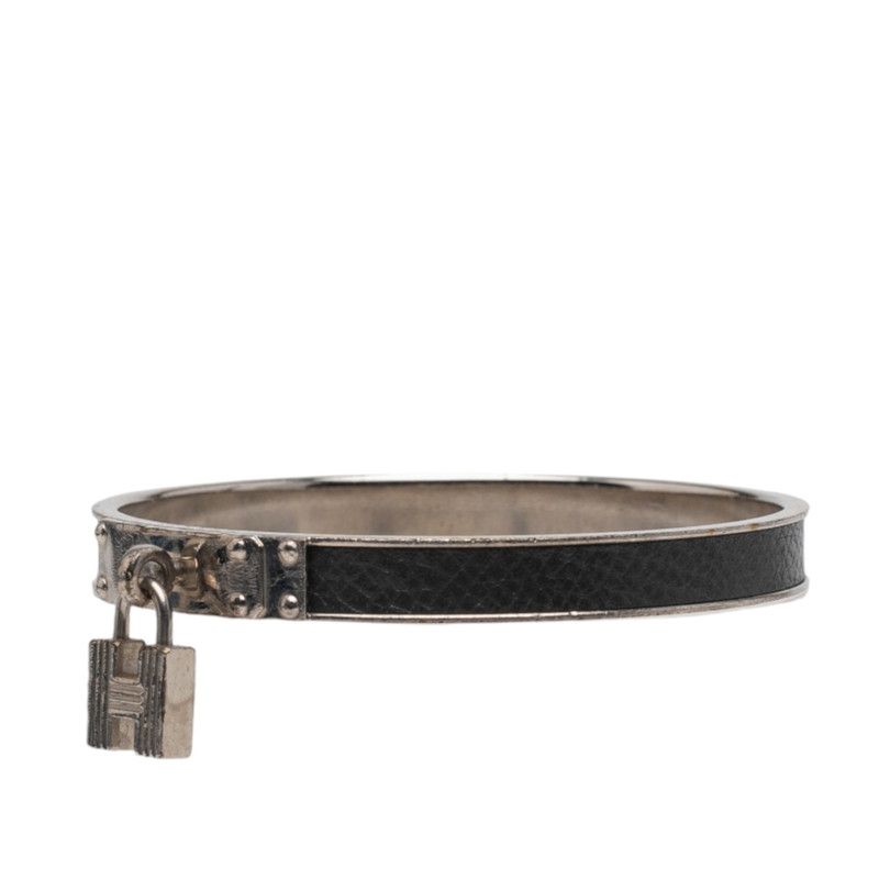 エルメス ケリーバングル Hモチーフ シルバー ブラック メタル レザー レディース HERMES 1-0240589