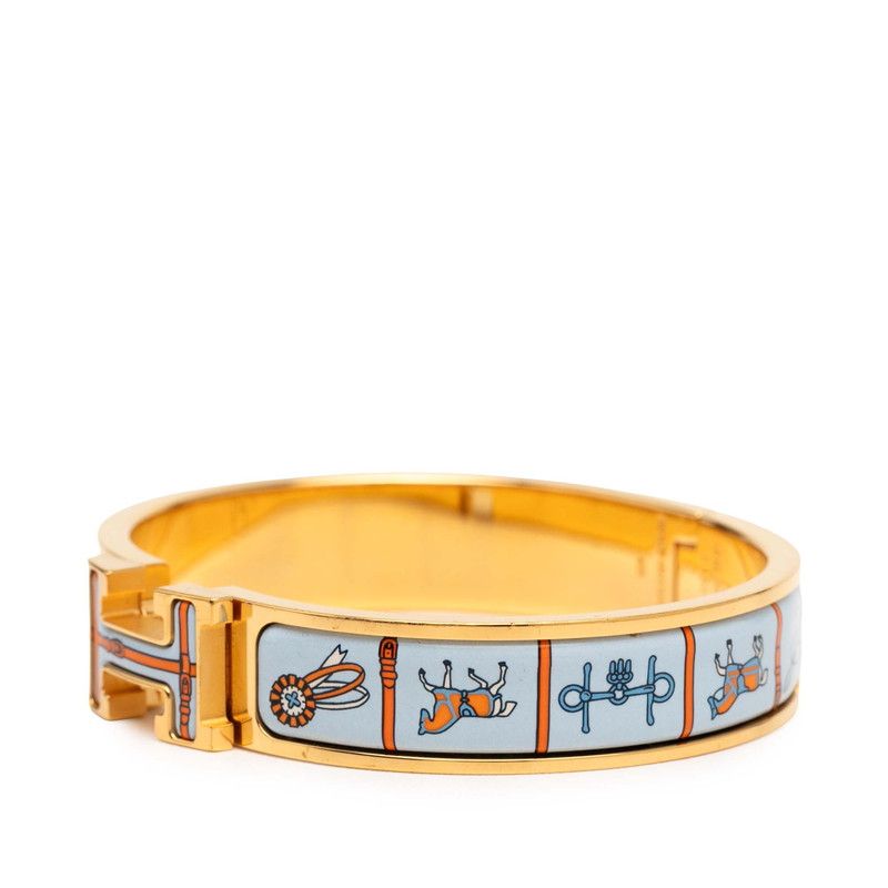 エルメス クリックH PM ET TENUES DE JOUR 馬着 ゴールド ブルー マルチ メッキ レディース HERMES 227-40989