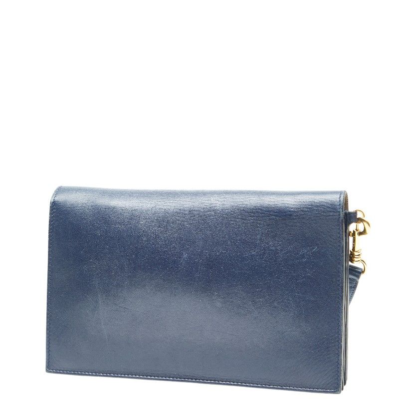 セリーヌ ロゴ セカンドバッグ クラッチバッグ ネイビー レザー レディース CELINE 1-0241174