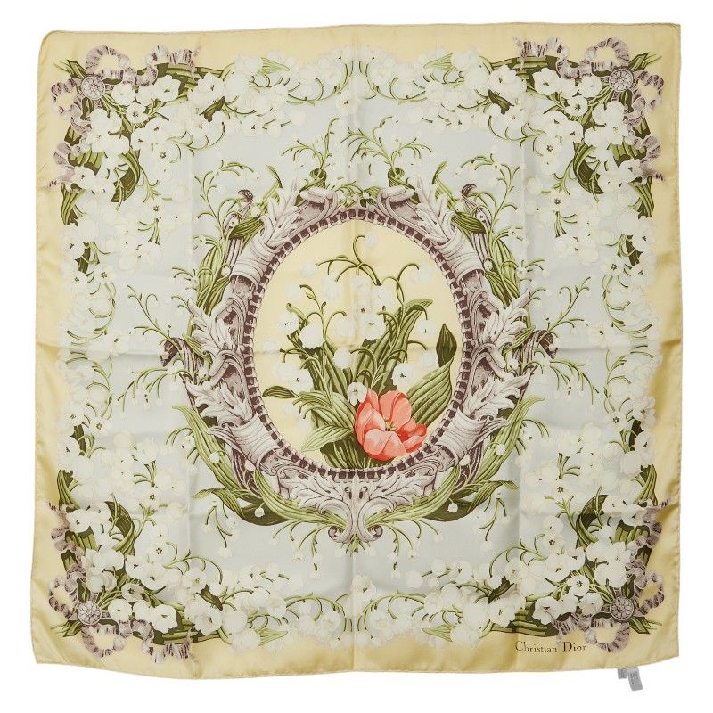 ディオール フラワー 花柄 イエロー マルチ シルク レディース Dior 1-0241281