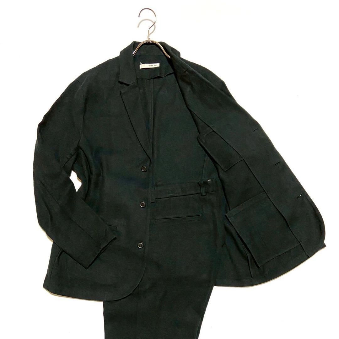 evam eva エヴァムエヴァ セットアップスーツ リネンコットン カジュアル カジュアル ビジネス 3B 段返り ネイビー Mサイズ ２