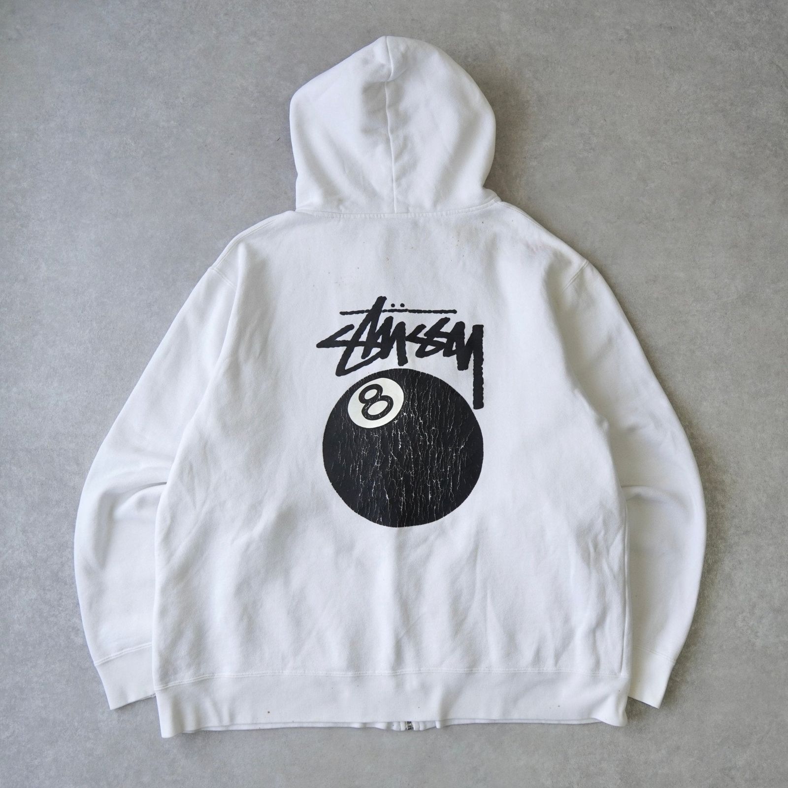 ステューシー 8ボール ジップアップ フーディー パーカー ホワイト