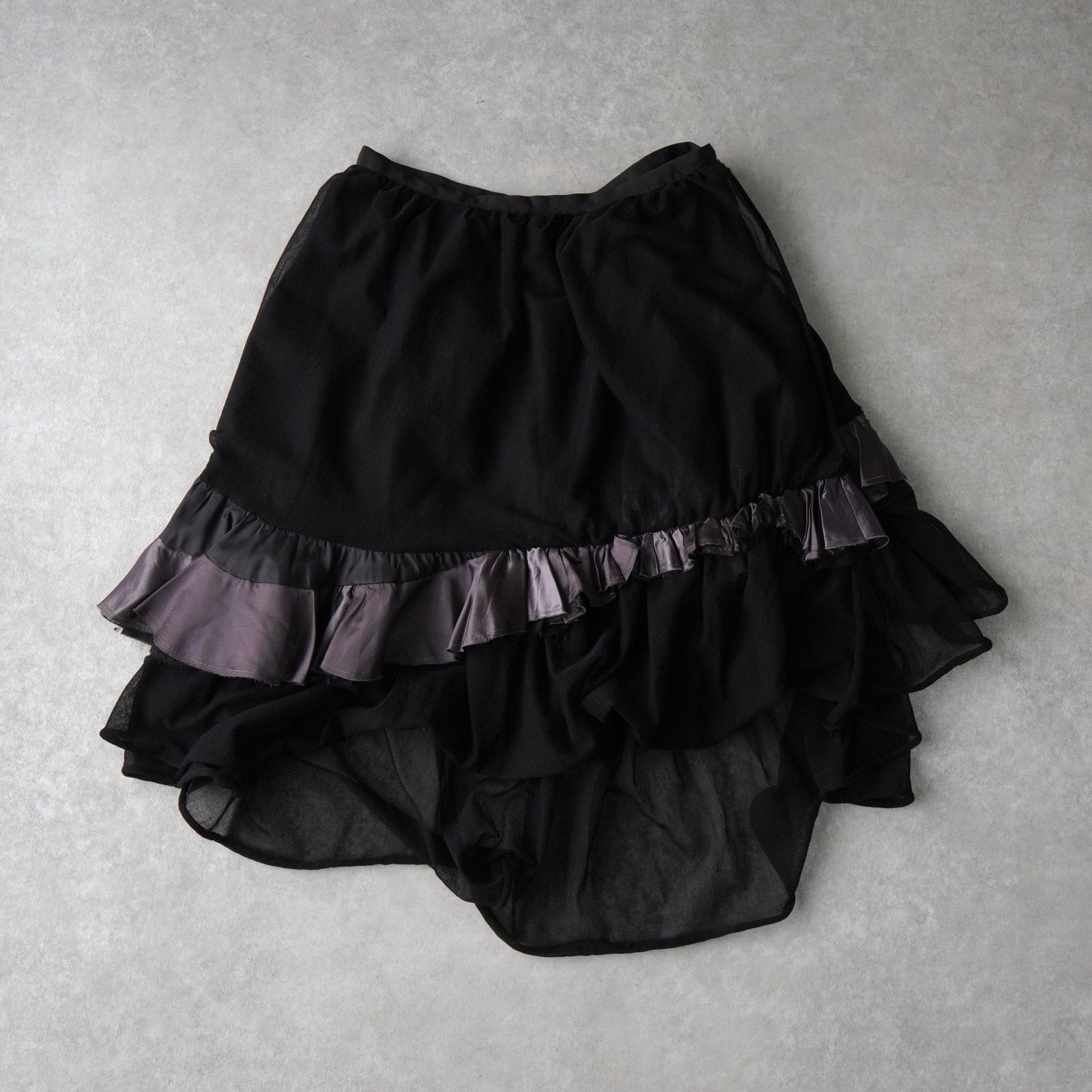 サカイ チュール アシンメトリー フリルスカート 変形 異素材切り替え ブラック