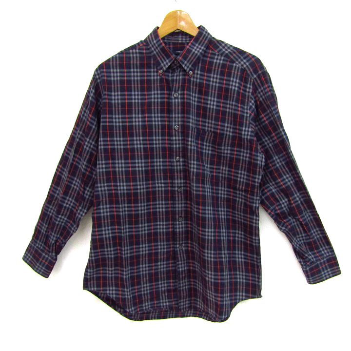バーバリーロンドン 長袖シャツ コットン ノバチェック ブランド トップス メンズ Mサイズ ネイビー×レッド BURBERRY