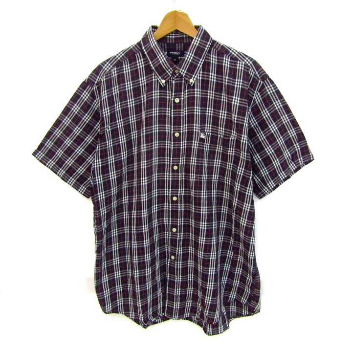 バーバリーロンドン 半袖シャツ 大きいサイズ コットン ノバチェック ブランド メンズ XLサイズ ネイビー×ホワイト BURBERRY