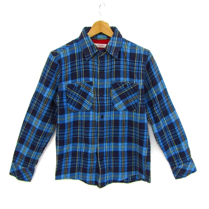 ハリウッドランチマーケット 長袖シャツ ネルシャツ コットン トップス メンズ 水色×ネイビー HOLLYWOOD RANCH MARKET