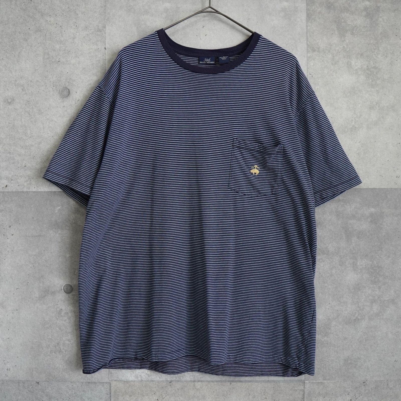 ブルックスブラザーズ ゴールド ロゴ刺繍 ボーダー柄 ポケット Tシャツ 