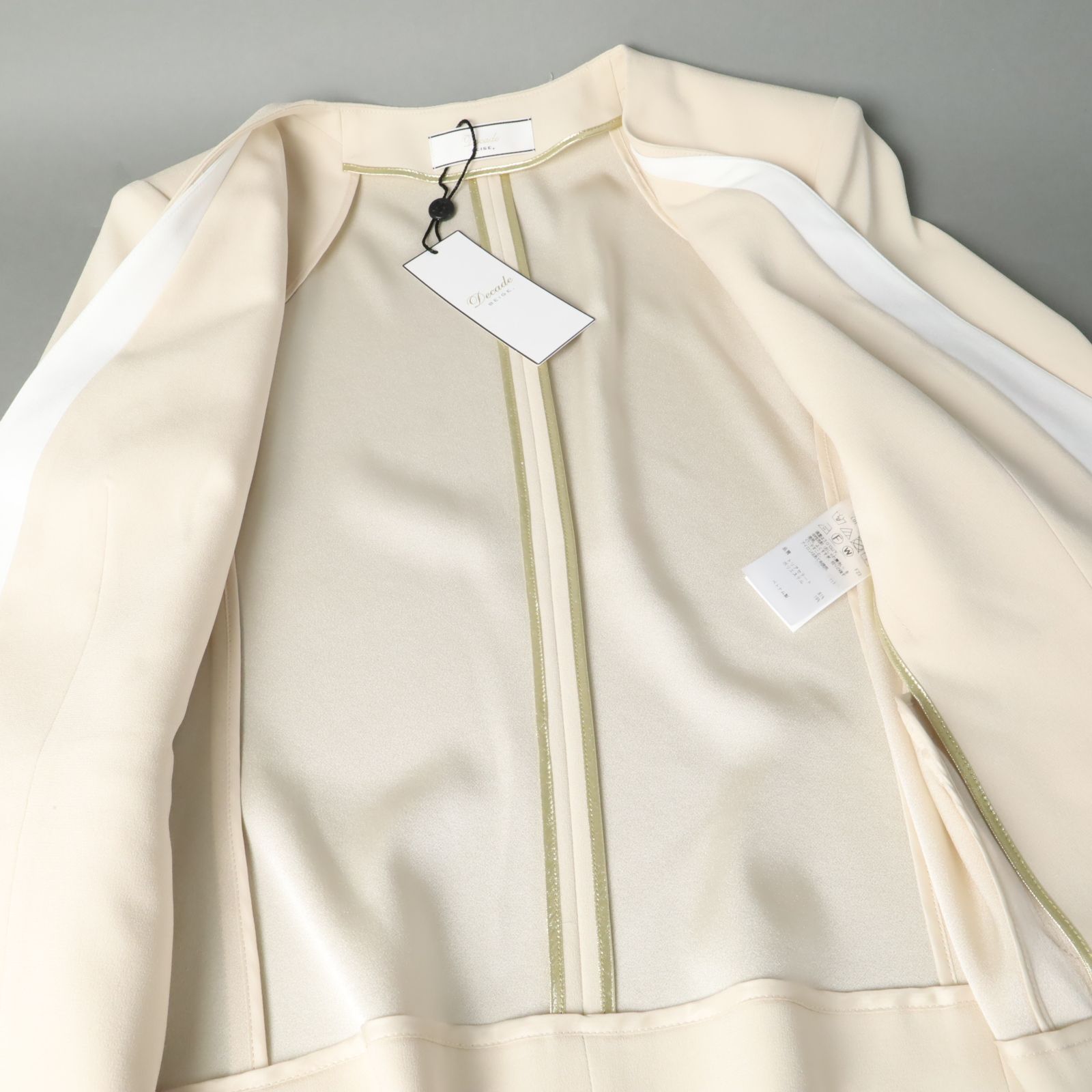 新品 BEIGE, CINDY ノーカラージャケット ベイジ, シンディ ダブル