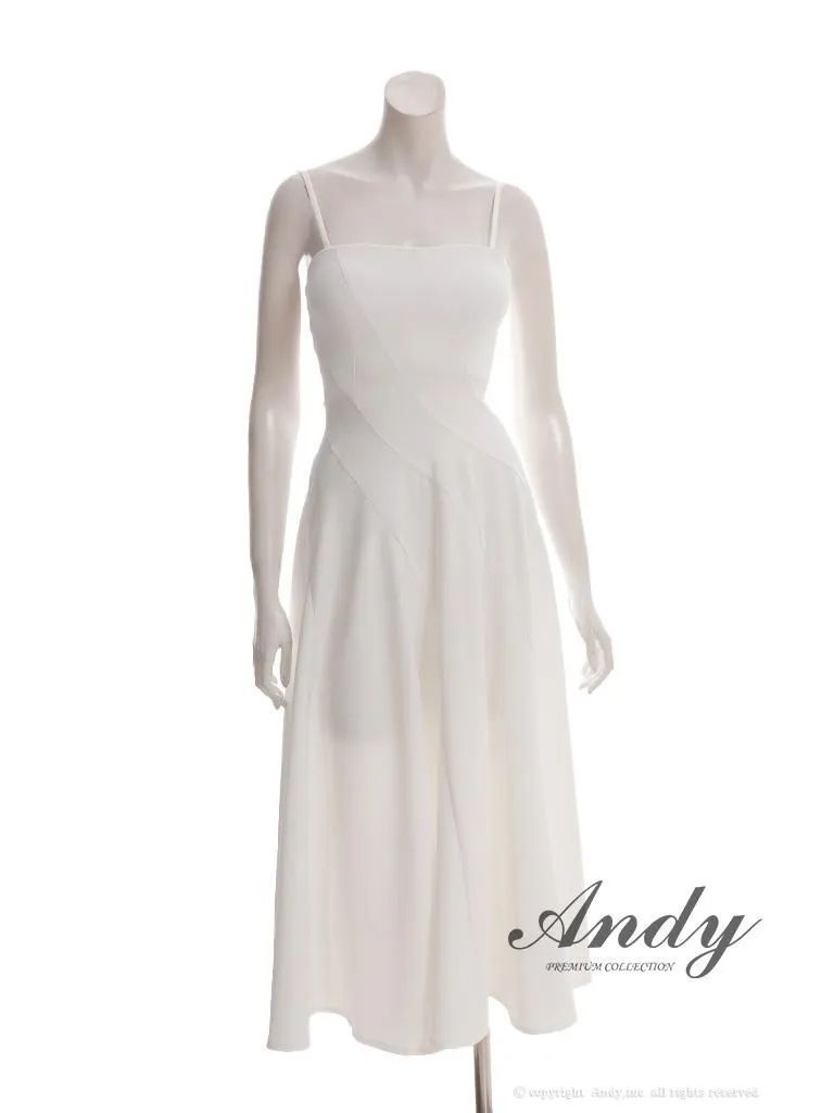 ホワイト OF05 ON3025-BE-2511 ANDY アンディ シンプル ワン ストレッチ キャミ ベア フ ミモレ丈 ミディアムドレス ワンピース キャバドレス