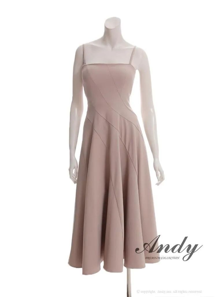 ベージュ OF05 ON3025-BE-2511 ANDY アンディ シンプル ワン ストレッチ キャミ ベア フ ミモレ丈 ミディアムドレス ワンピース キャバドレス