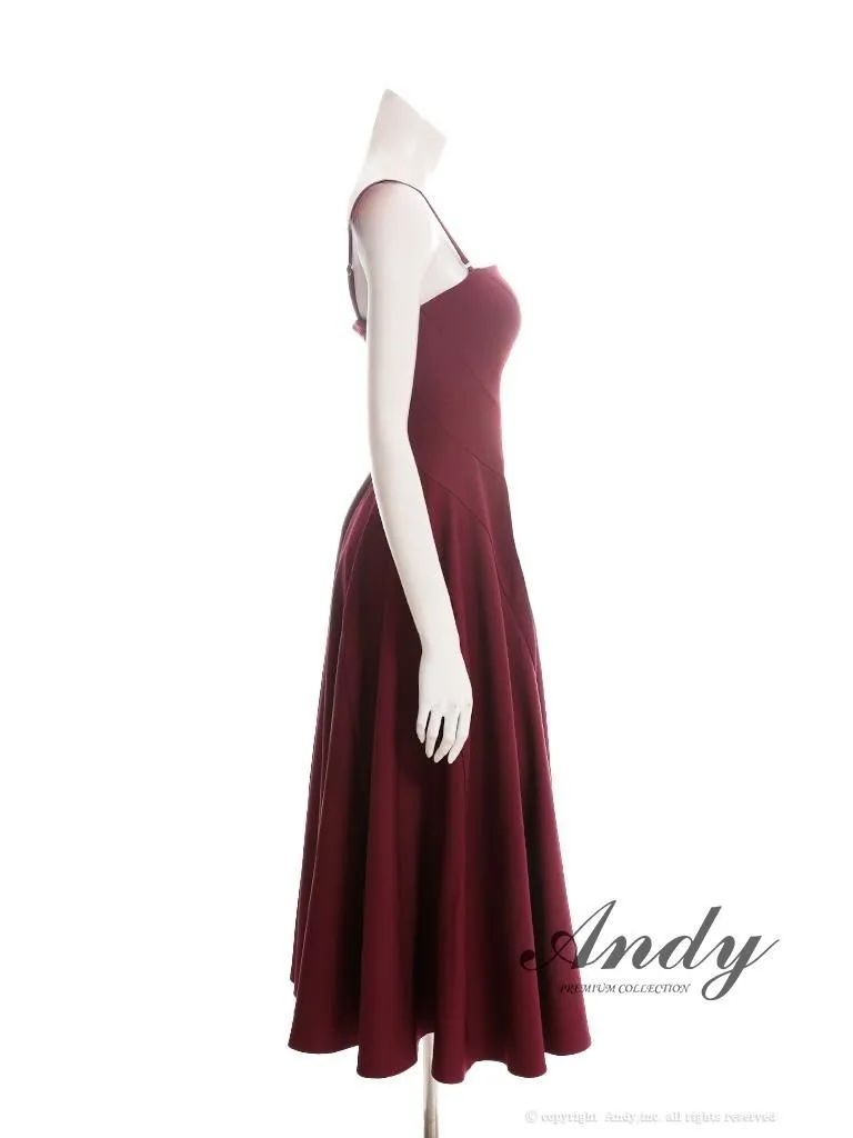ワインレッド OF05 ON3025-BE-2511 ANDY アンディ シンプル ワン ストレッチ キャミ ベア フ ミモレ丈 ミディアムドレス ワンピース キャバドレス