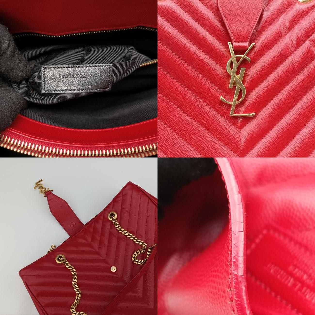 理想的 イヴサンローランYves Saint Laurentモノグラム チェーントートバッグ レッド レザー 342025 PMR342025.1213