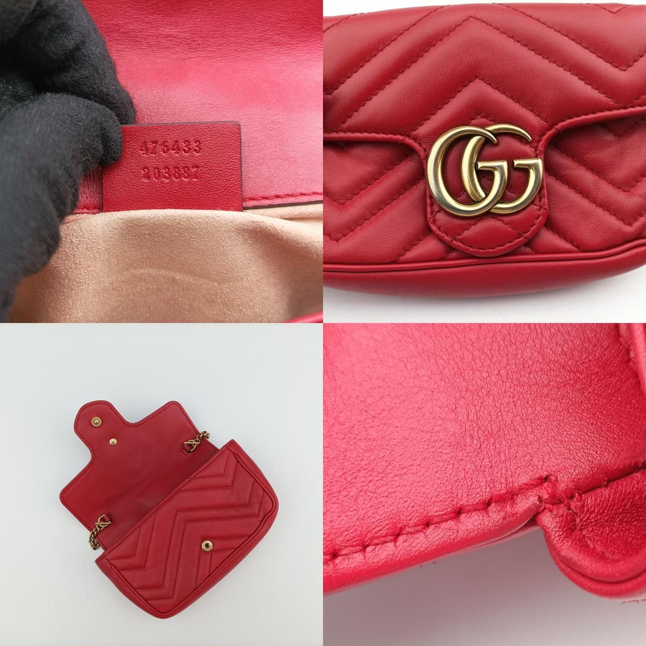  グッチGucciGGマーモント レッド レザー 476433 メッセンジャーバッグ ショルダーバッグ