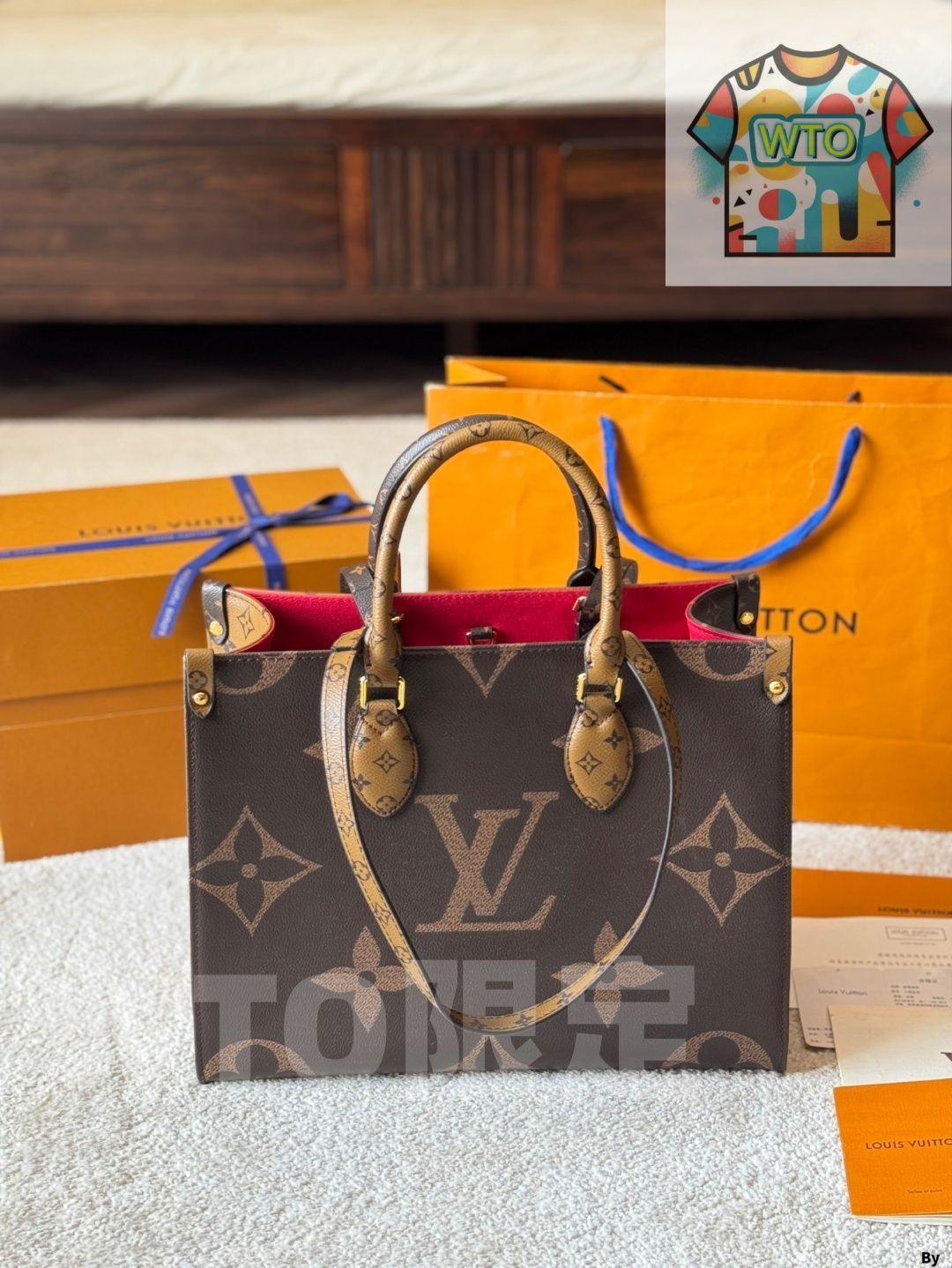  今日 LV Onthego 35 cm 圧字 ジャングルバッグ A B 面スプレー柄 ショルダーバッグ ショルダーバッグ