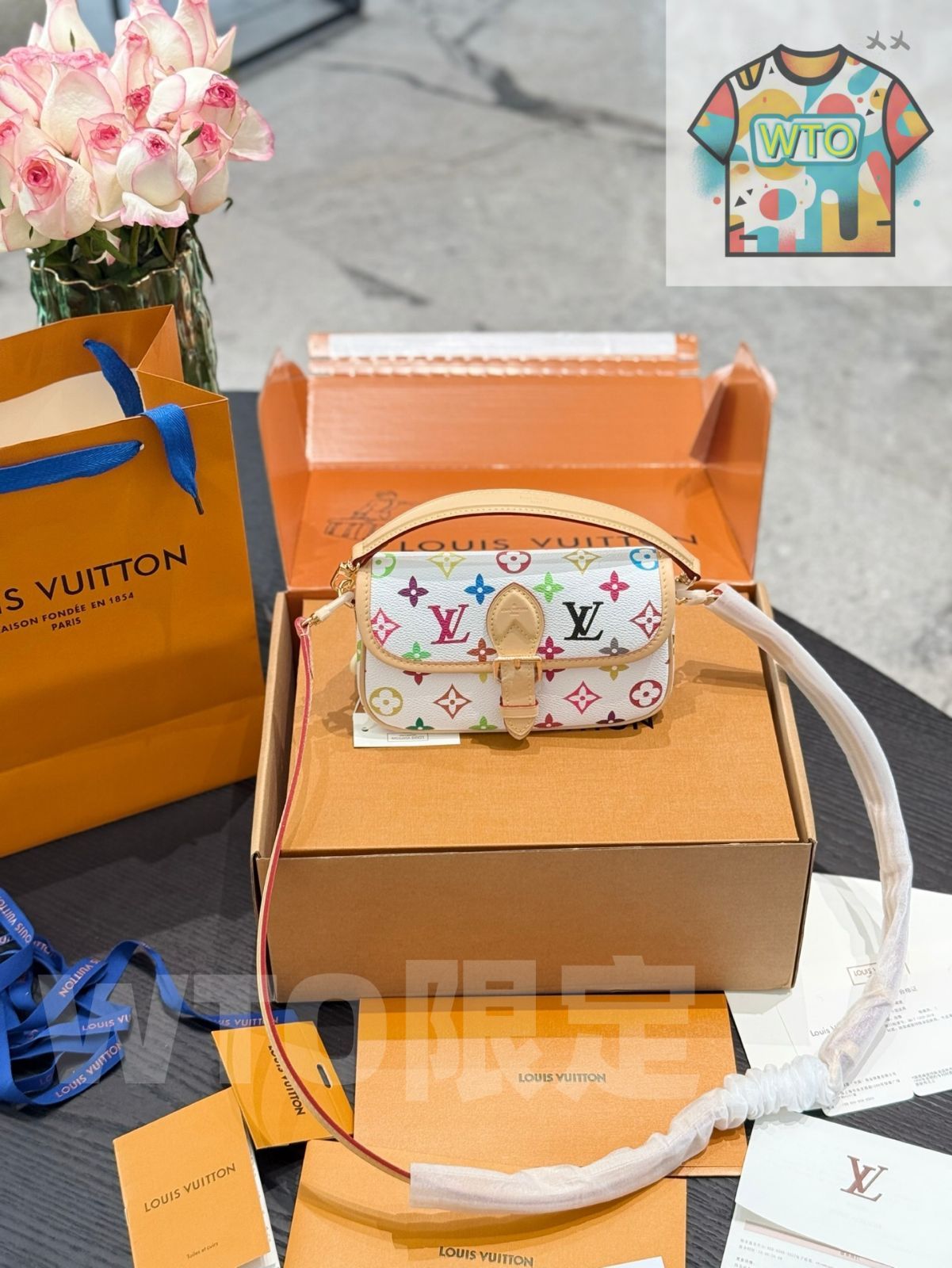 今日 LV x Murakami Takashi Nano Diane White Multicolored Baguette Handbag - ルイ ヴィトン × 村上隆 ナノ ダイアン ホワイト マルチ バゲット ハンドバッグ