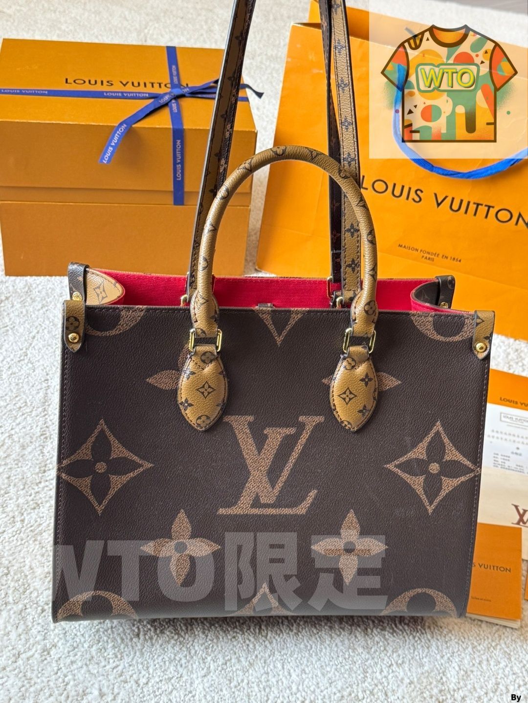 今日 LV Onthego 35cm 圧字 ジャングルバッグ A B 面スプレー柄