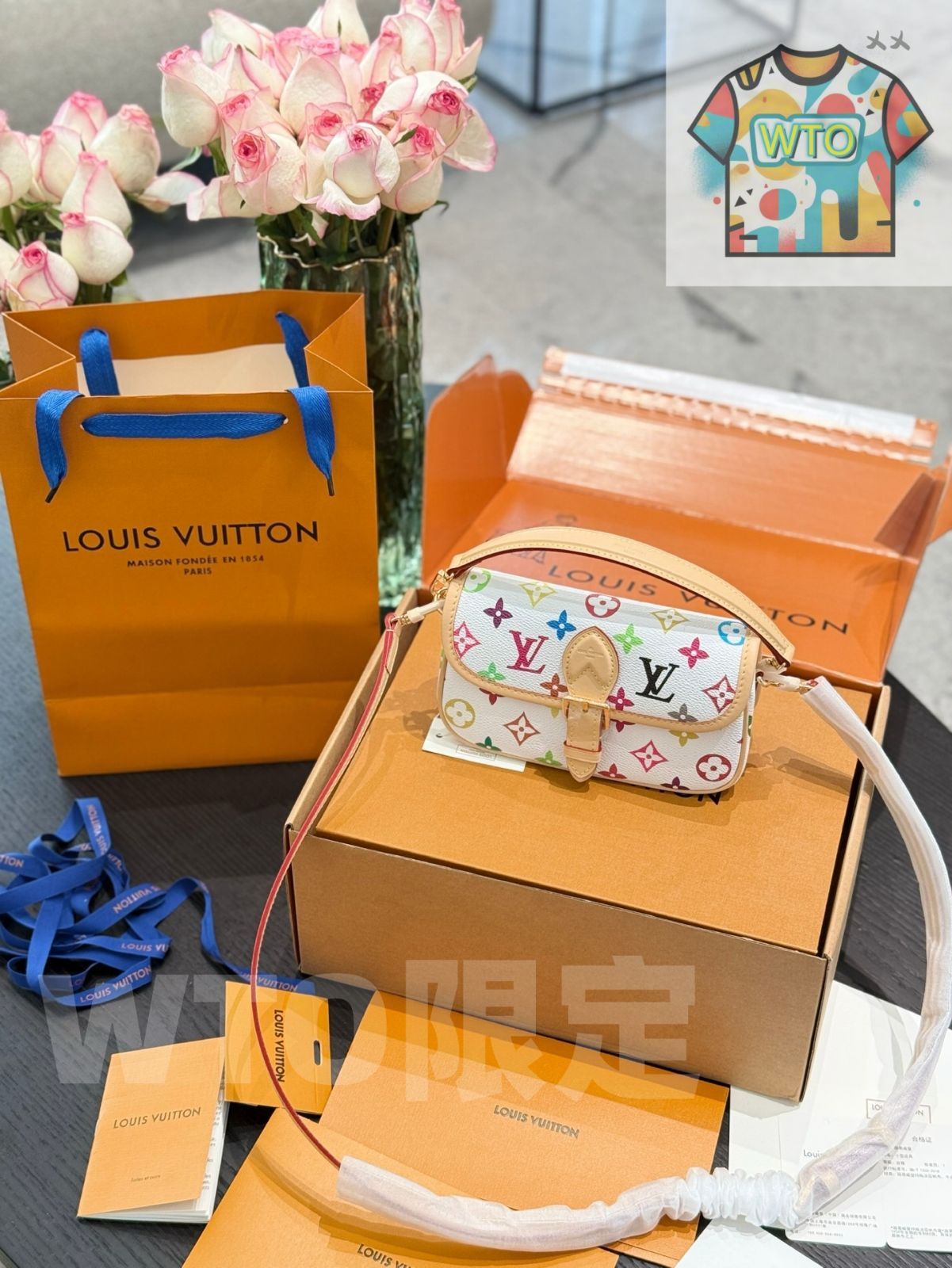 今日 LV x Murakami Takashi Nano Diane White Multicolored Baguette Handbag - ルイ ヴィトン × 村上隆 ナノ ダイアン ホワイト マルチ バゲット ハンドバッグ