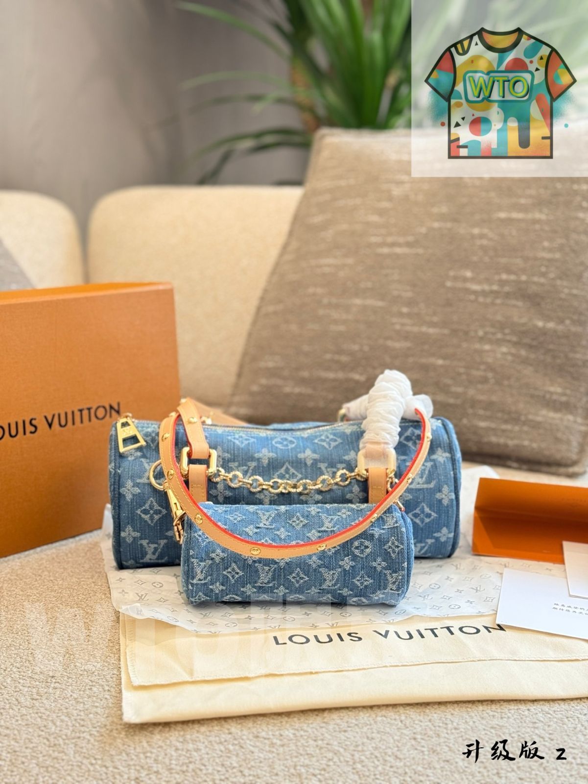 今日 LV 24SS Denim Monogram Papillon 子母バッグ シングルショルダー