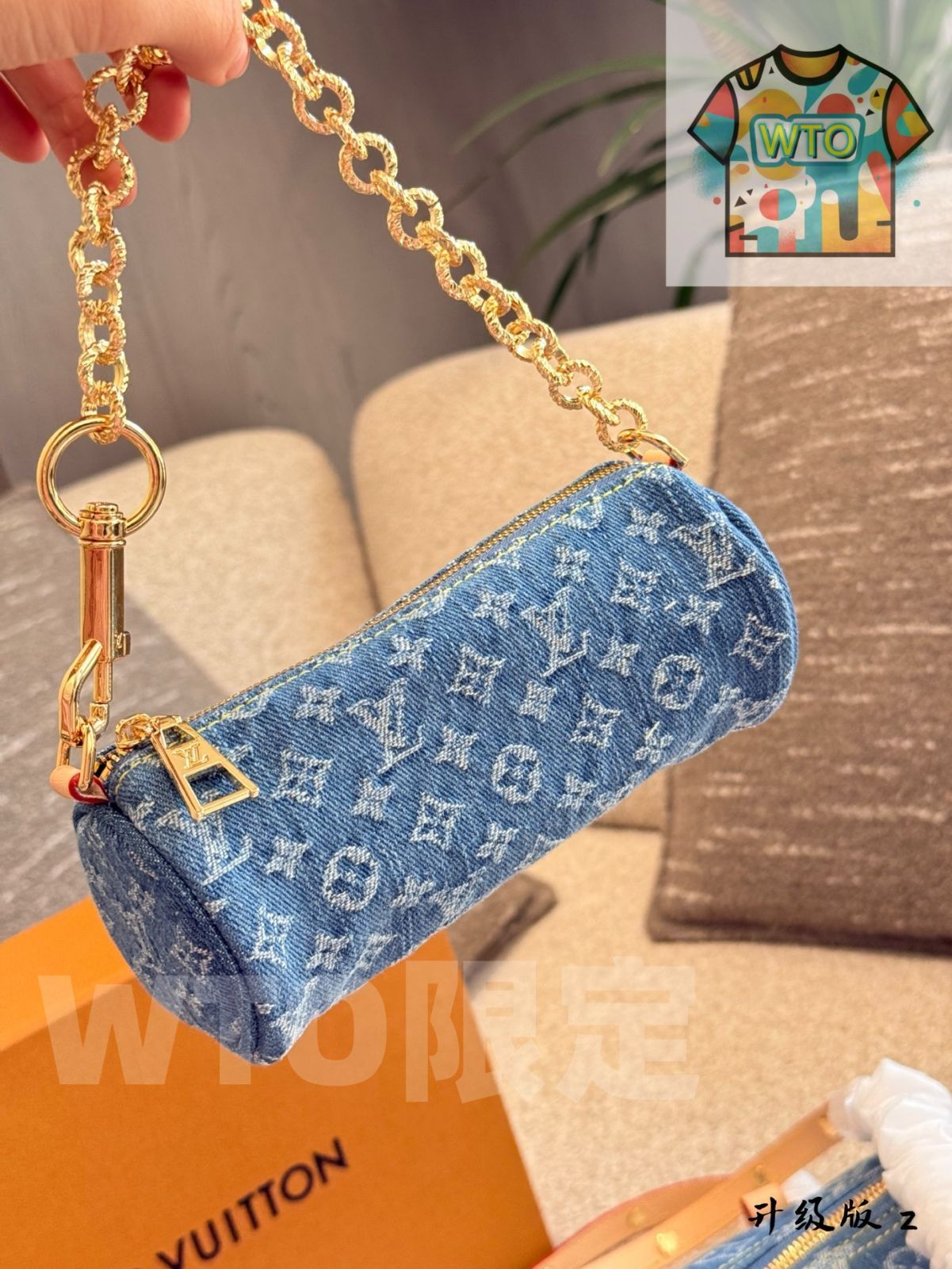 今日 LV 24SS Denim Monogram Papillon 子母バッグ シングルショルダー GINKGOPHARMACY_COM