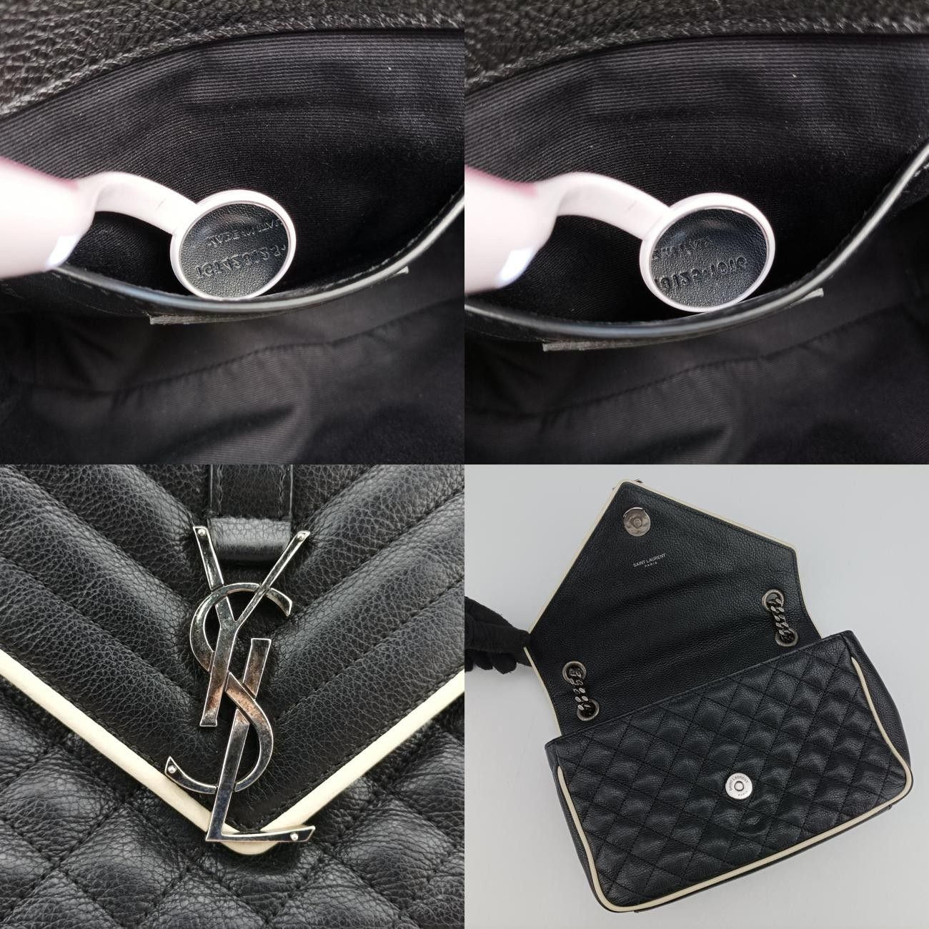  イヴサンローランYves Saint Laurentエンベロープ ブラック×ホワイト レザー 428125 .1016 メッセンジャーバッグ ショルダーバッグ