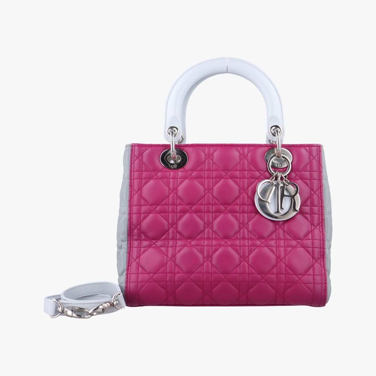 クリスチャンディオールChristian Diorレディディオール ローズ レッド×グレー ラムスキン 18-MA-0134