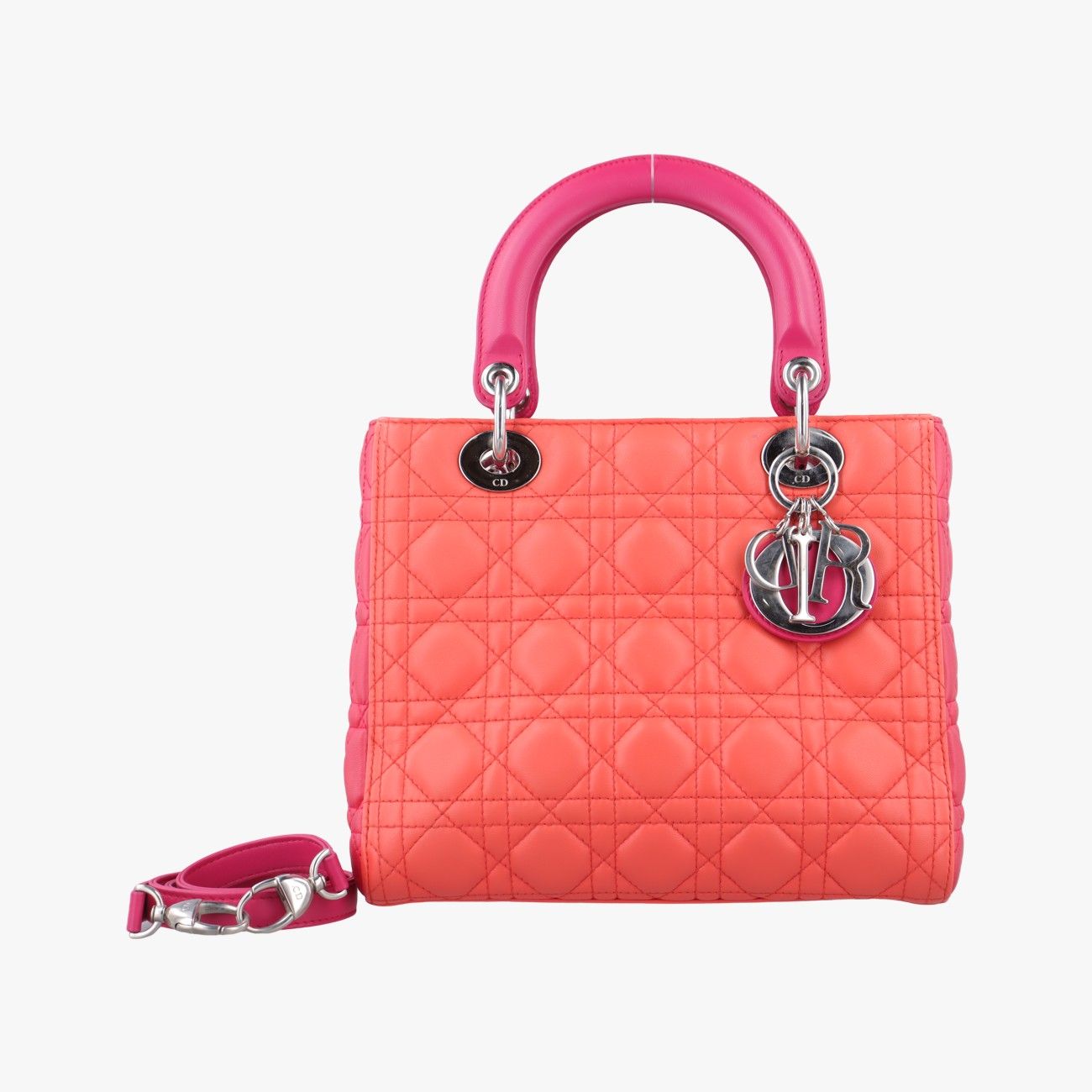 クリスチャンディオールChristian Diorレディディオール オレンジ×ローズレッド ラムスキン 15-BO-0123