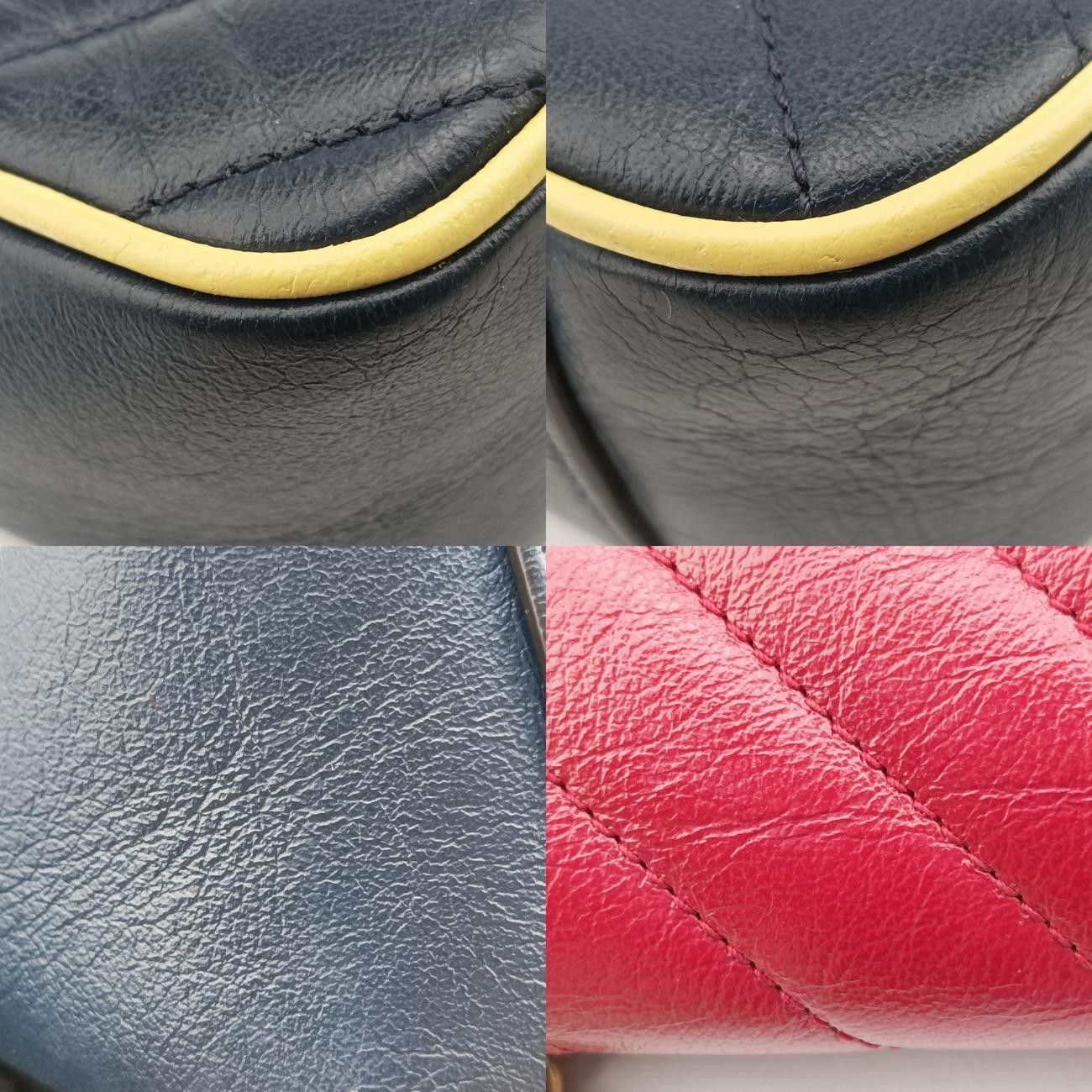 ネイビー×レッド×イエロー レザー