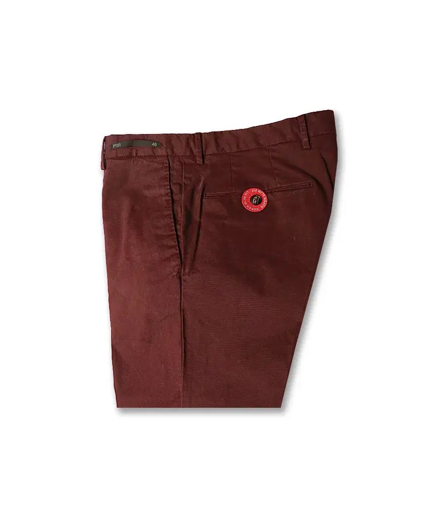 PTゼロ ウノ バーガンディ ストレッチ スーパー スリム フィット イタリア チノ パンツ
