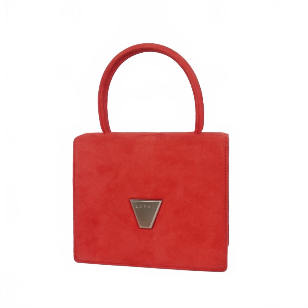ロエベ LOEWE ヴィンテージ Barcelona handbag 2WAY ハンドバッグ ショルダー スエードレザー 赤 レッド