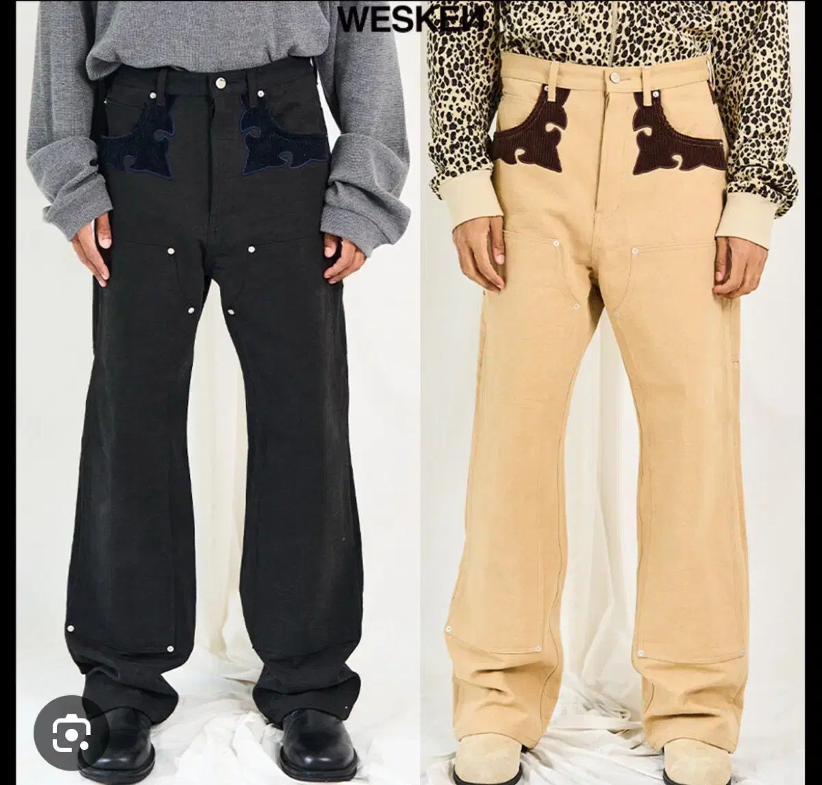 2 ウェスケン ポケット ディテール ワイド パンツ ブラック