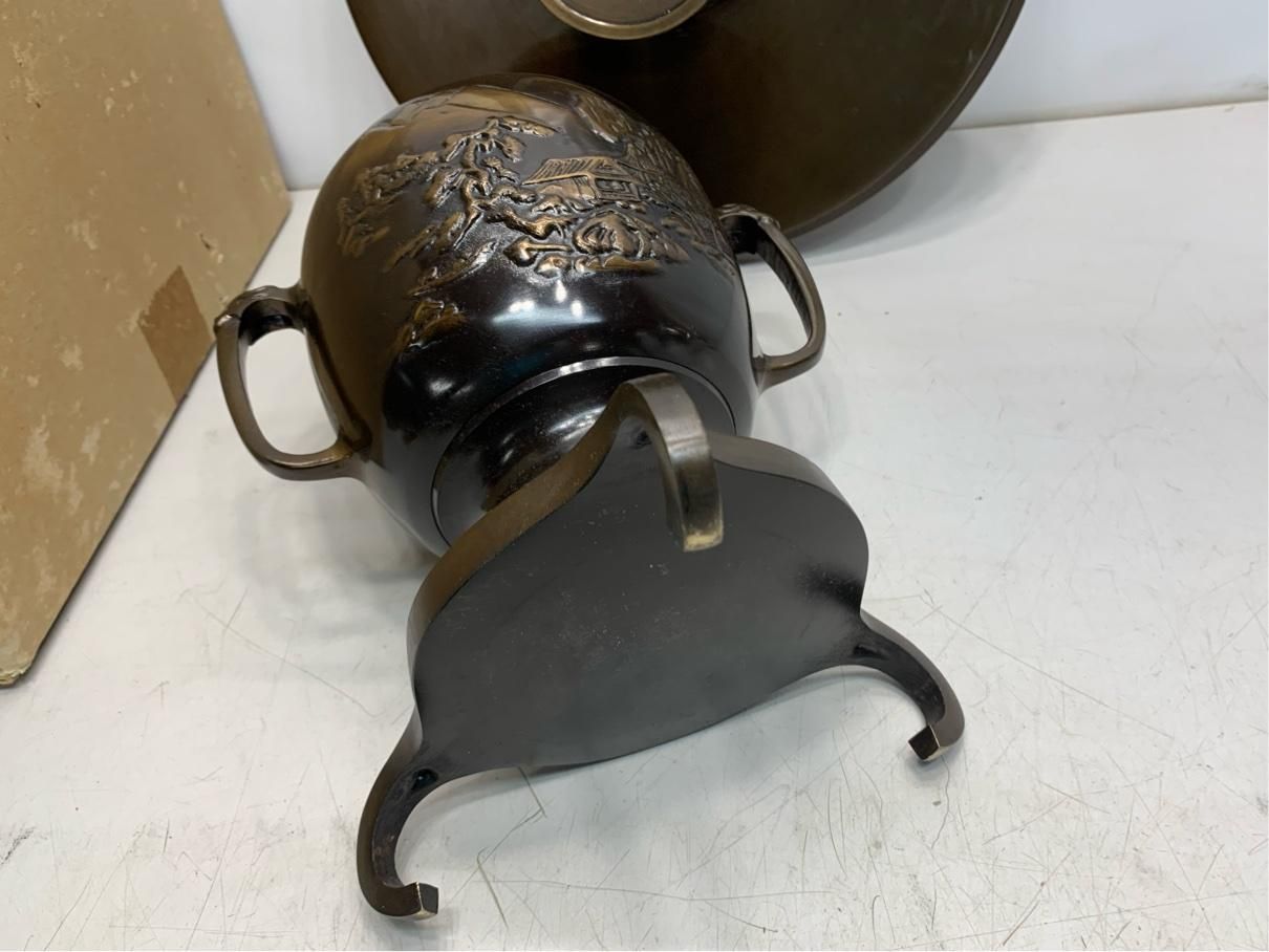 貴重 薄端 唐銅 本漆塗上物 花器 青銅 ブロンズ 唐銅 真鍮