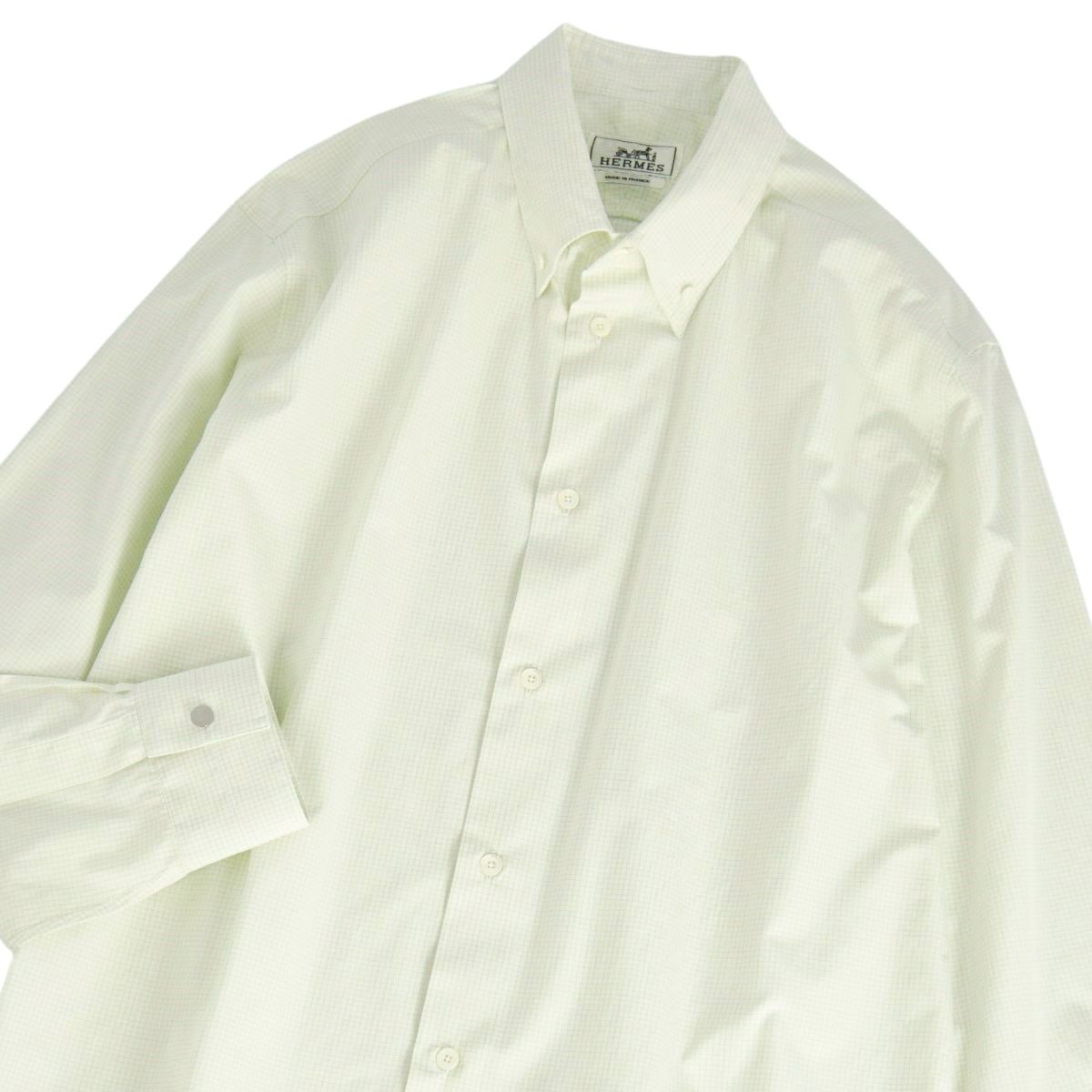 90s HERMES チェック柄 長袖シャツ 38-15 HERMES】エルメス ギンガムチェックレギュラーカラーシャツ フランス製
