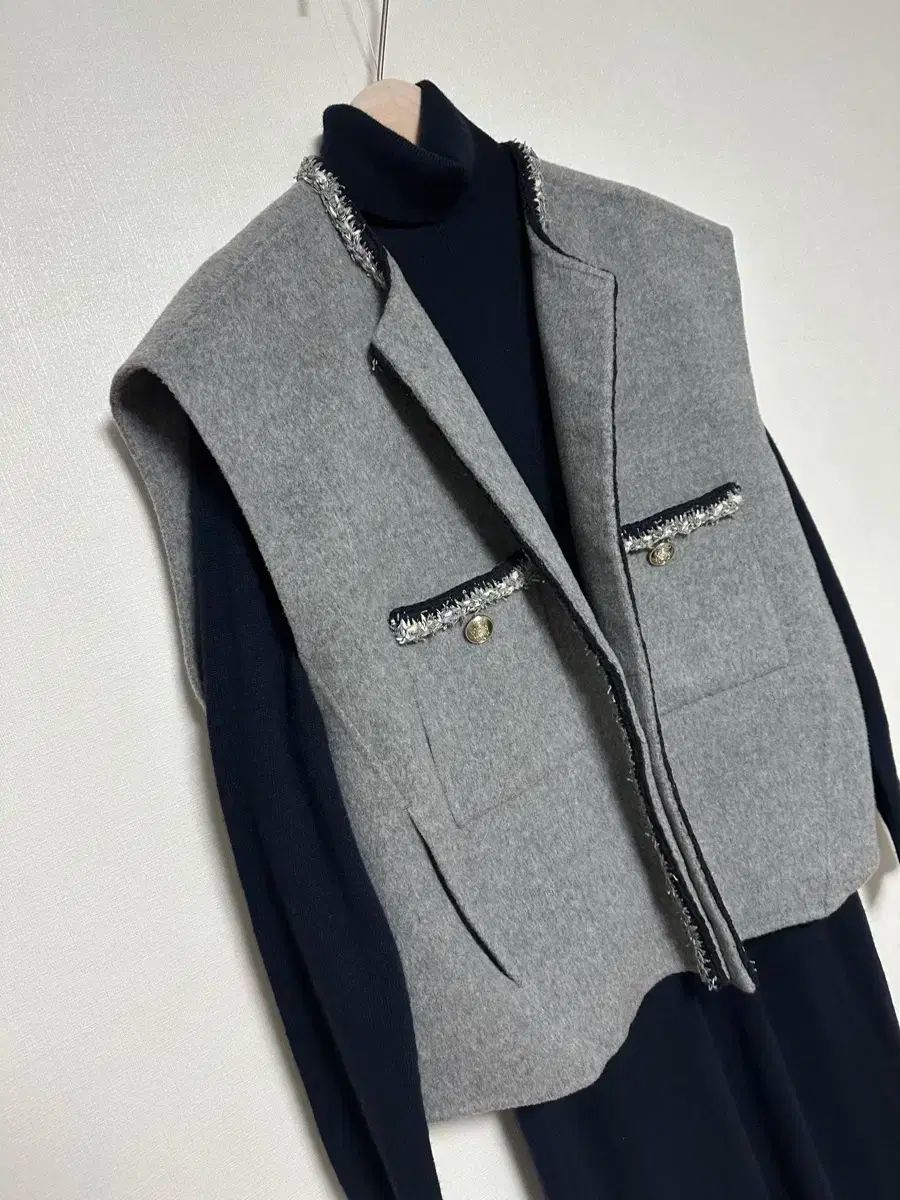 システム カシミア ブレンド オーバーサイズ ツイード ベスト