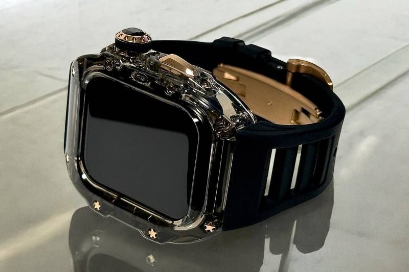 ローズゴールド ブラック アップルウォッチ FKMラバーベルト 保護カバー クリア ケース ポリカーボネート 44 mm 45 Series 4 5 6 7 8 9 se メンズ レディース スポーツ Apple Watchバンド